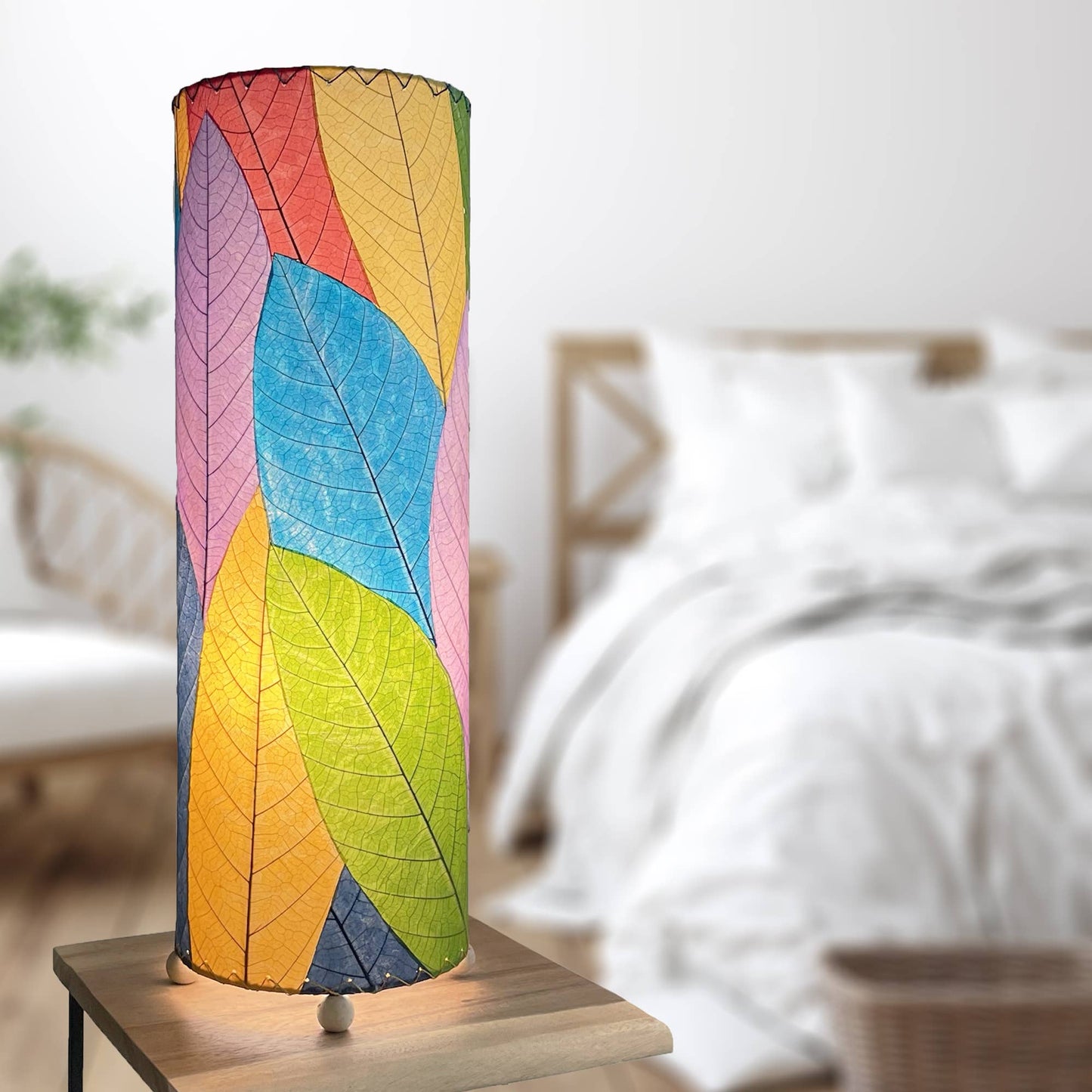 24 Inch Cocoa Leaf Cylinder Table Lamp Multi - Eurohaus Modern Furniture LLC