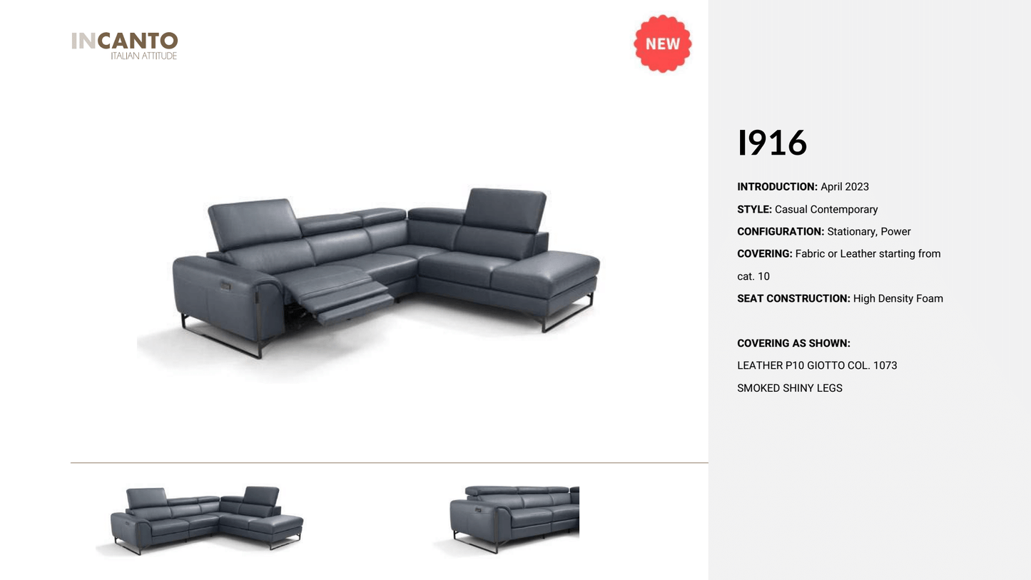 INCANTO - I916 L-Sectional w/2 power recliners - Eurohaus Modern Furniture LLC