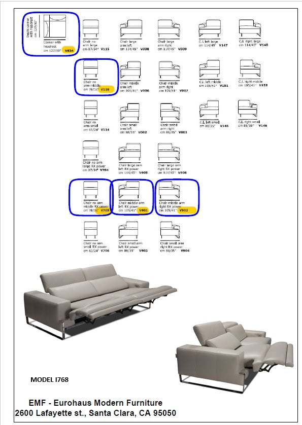 INCANTO - I768 - 5PCS. SECTIONAL W/3 Power Recliners - Eurohaus Modern Furniture LLC