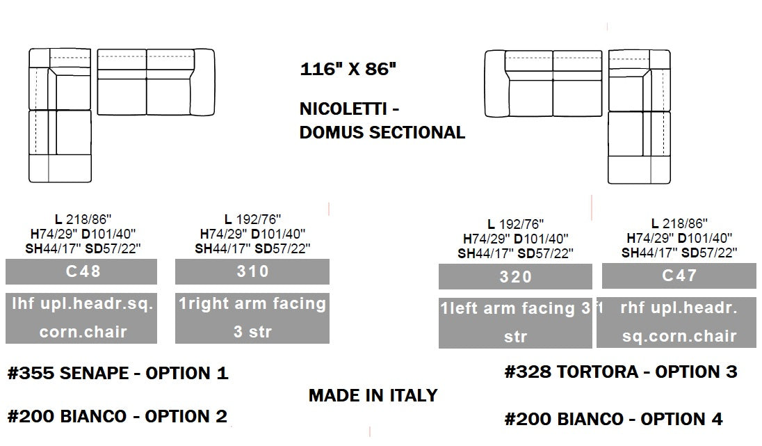 NICOLETTI - DOMUS LEATHER SECTIONAL - ITALY - Eurohaus Modern Furniture LLC