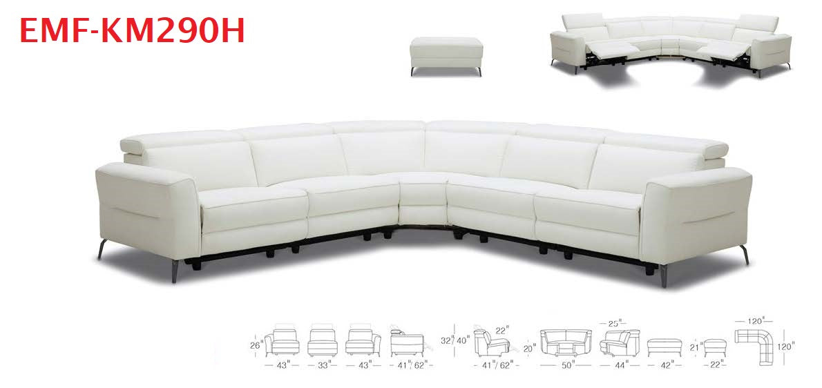EMF KM290- 5PCS. FULL LEATHER W/3 PWR. RECLINER