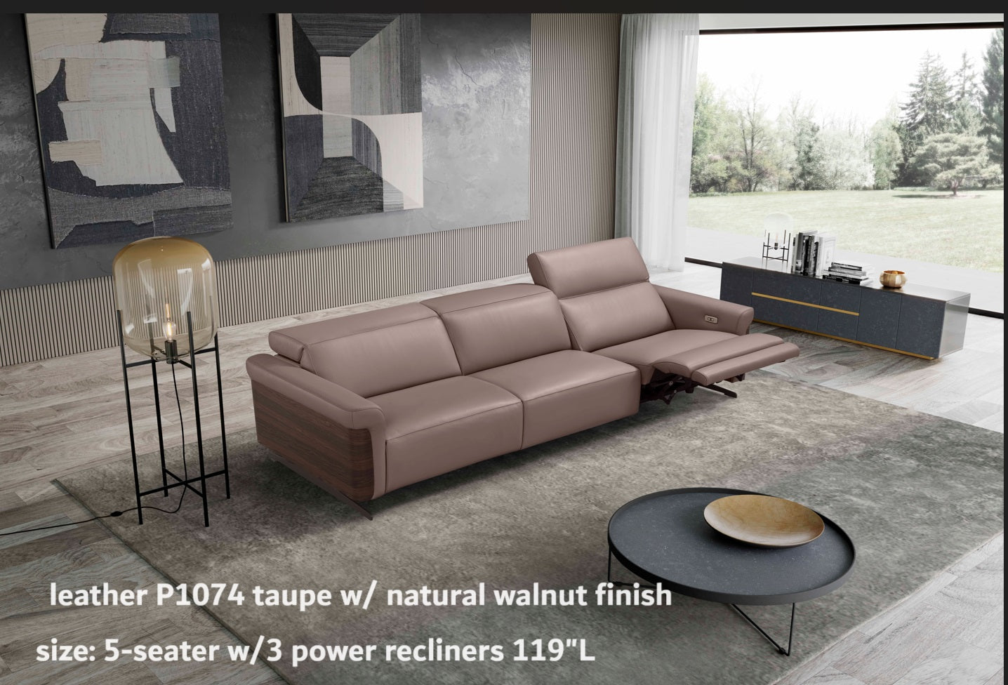 INCANTO - I803 EXTRA LARGE Sofa 119"L with Walnut Arm Accents with/3 power Recliners - Eurohaus Modern Furniture LLC