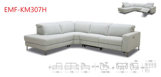 EMF KM.307H Leather sectional 5pcs. w/1 power recliners - Eurohaus Modern Furniture LLC