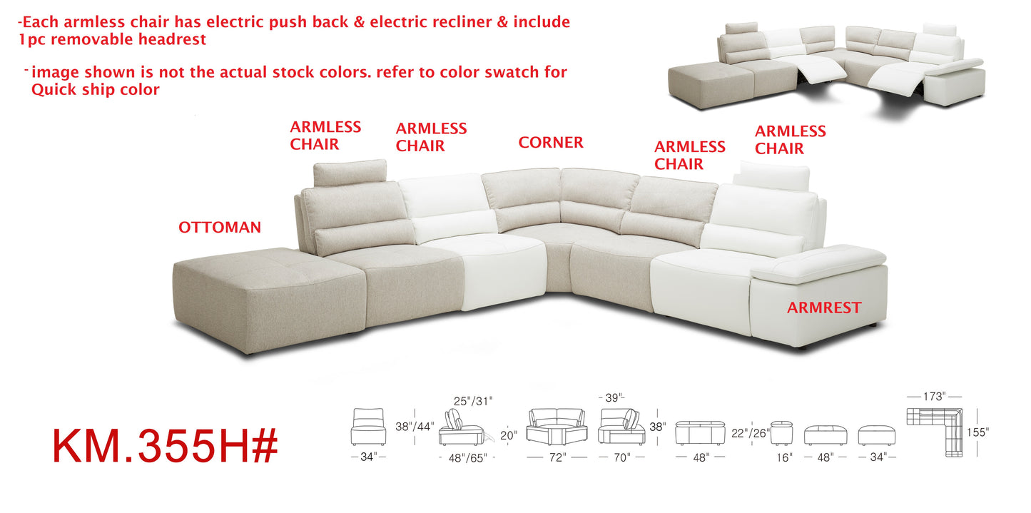 EMF KM.355 Eco-leather Modular chair w/double motions - Eurohaus Modern Furniture LLC