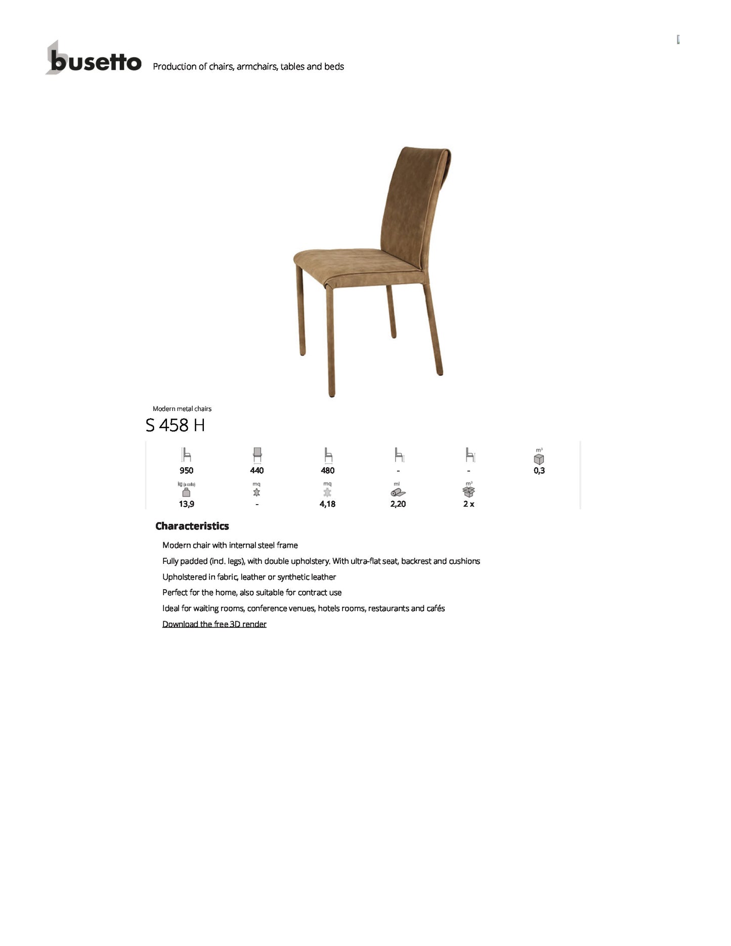 Busetto - Made in Italy - Dining chair S458H-color lite gray