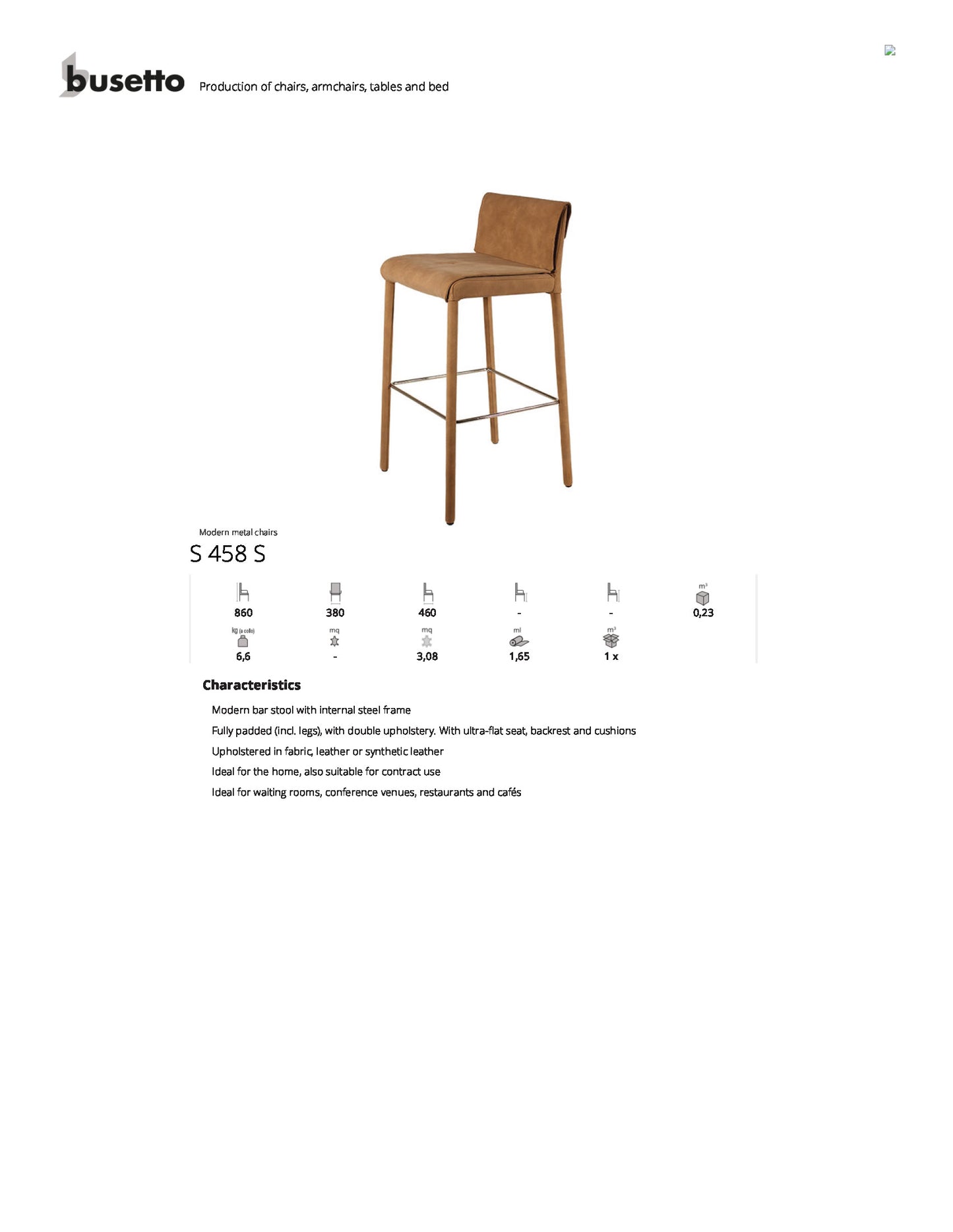 Busetto - Made in Italy - Counter height 26"H chair S458S - Eurohaus Modern Furniture LLC