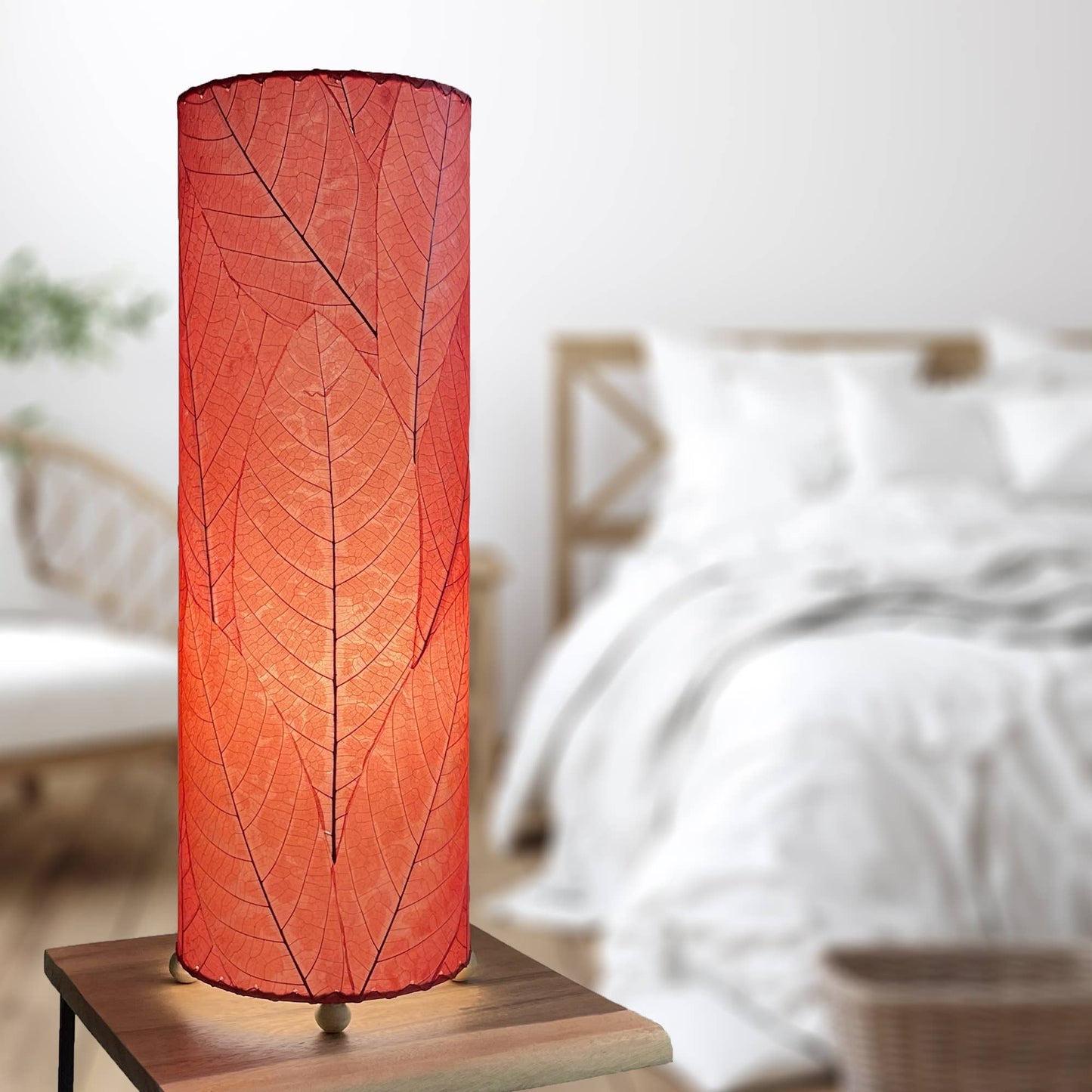 24 Inch Cocoa Leaf Cylinder Table Lamp Red