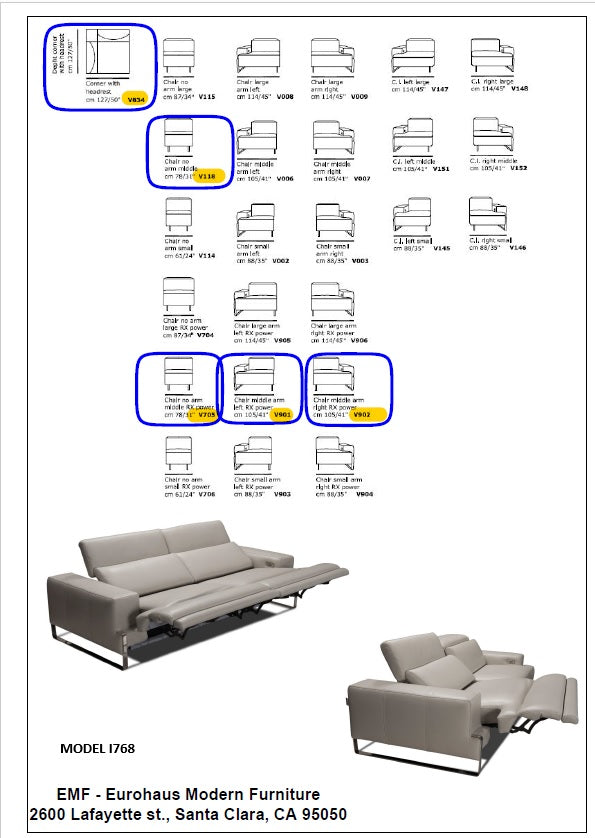 INCANTO - I768 - 5PCS. SECTIONAL W/3 Power Recliners