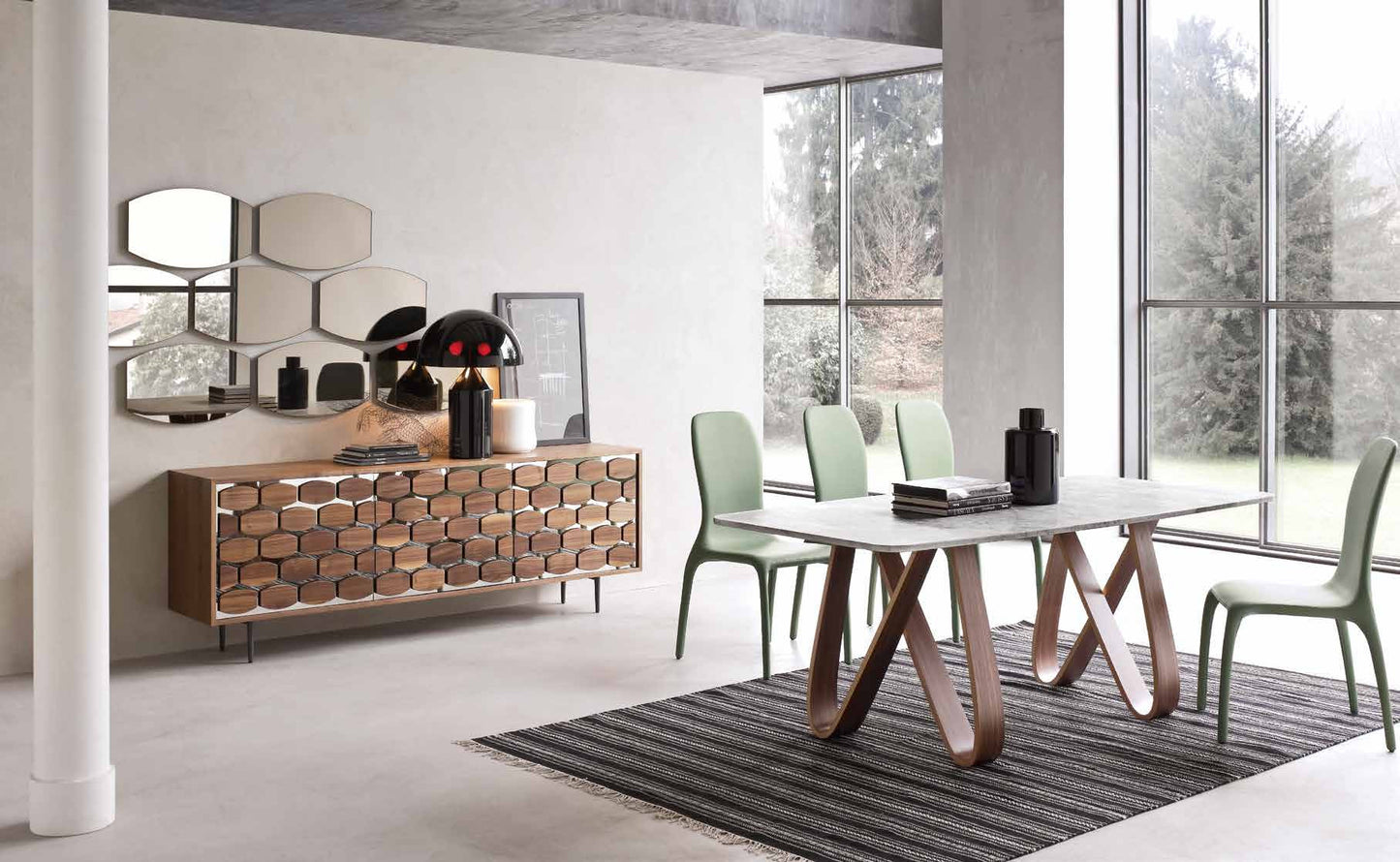 Tonin Casa - Italy- Butterfly Table with Square Marble Top & Walnut Legs