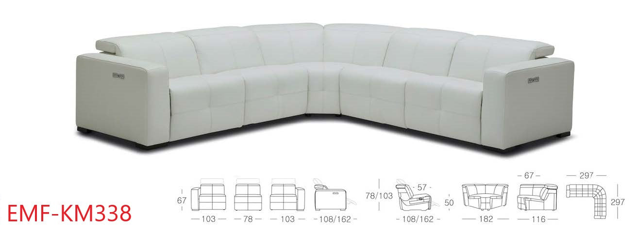 EMF KM338H - 5PCS. Top Grain Leather Sectional w/3 power recliners