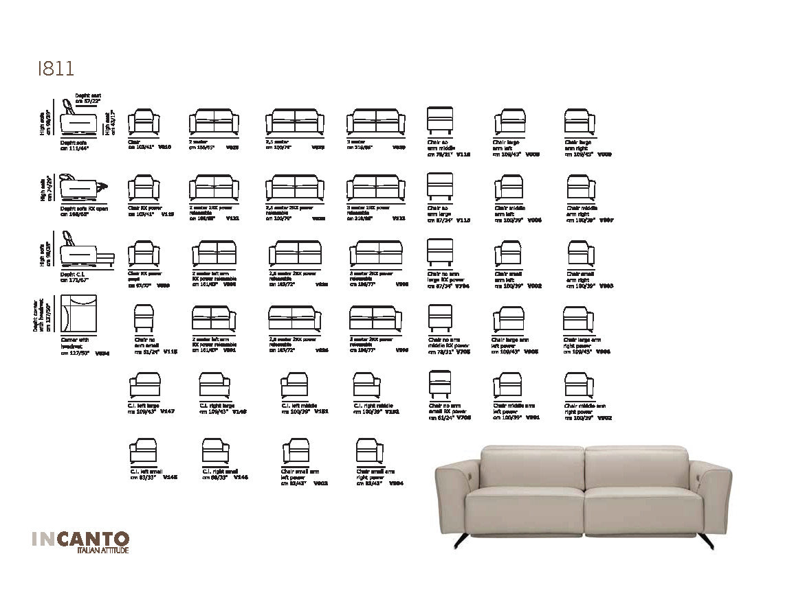 Incanto #811 5PCS. SECTIONAL W/3 RECLINERS