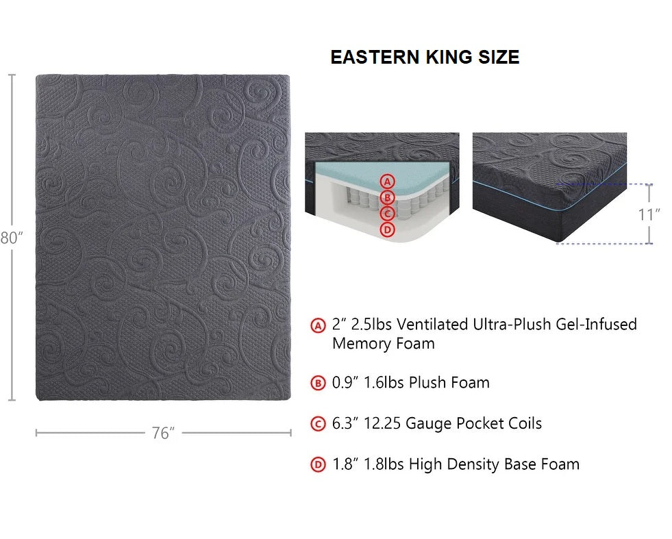 ZADY 11-inch Hybrid Gel-Infused Memory Foam Mattress