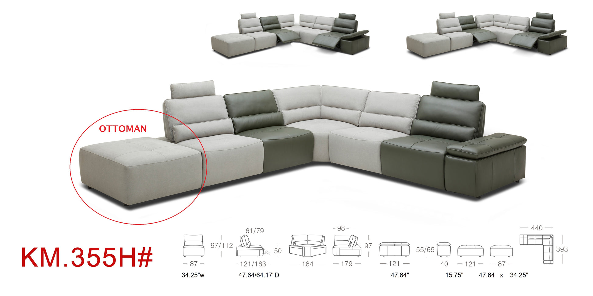 EMF KM.355 Eco-leather Modular chair w/double motions - Eurohaus Modern Furniture LLC
