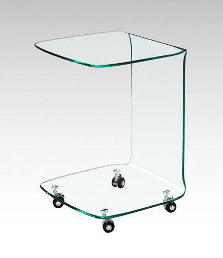 EMF-M004 All Glass Side Table with Casters - Eurohaus Modern Furniture LLC