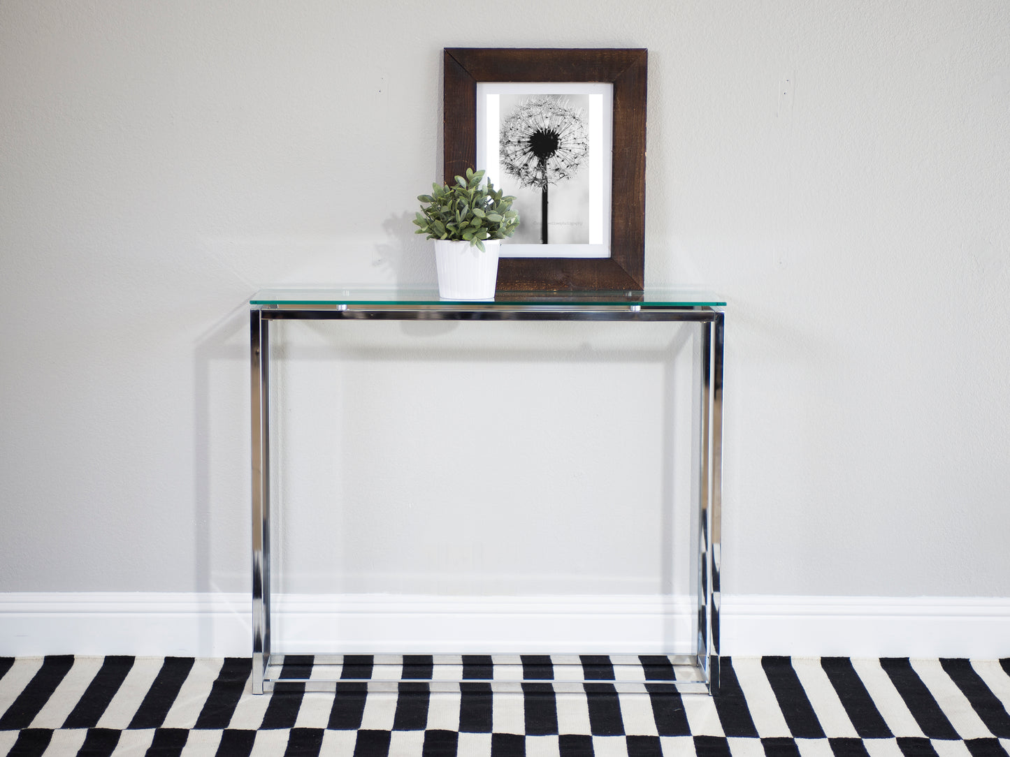 Sandor Console Clear Glass Table w/Chrome Base